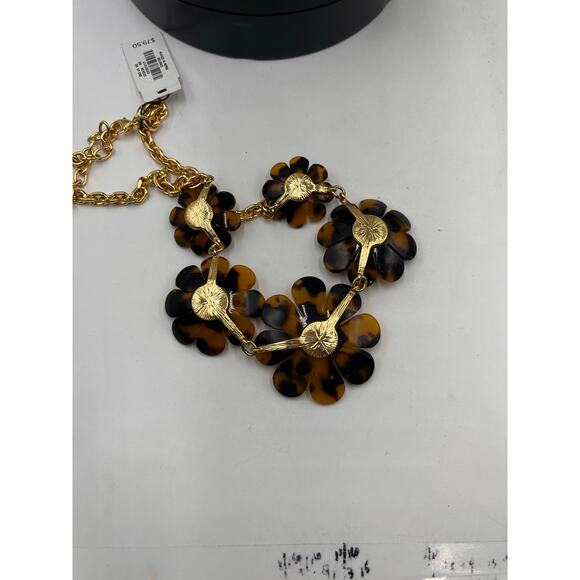 Talbots Layered Brown Tortoise Floral White and CZ Flower Necklace New - Picture 8 of 10